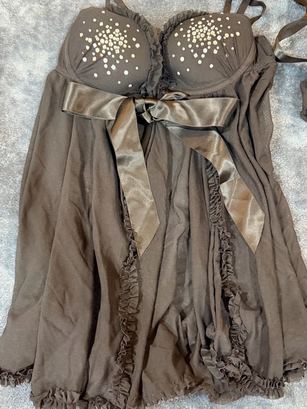 Victoria's Secret Black Embellished Babydoll and Panty
